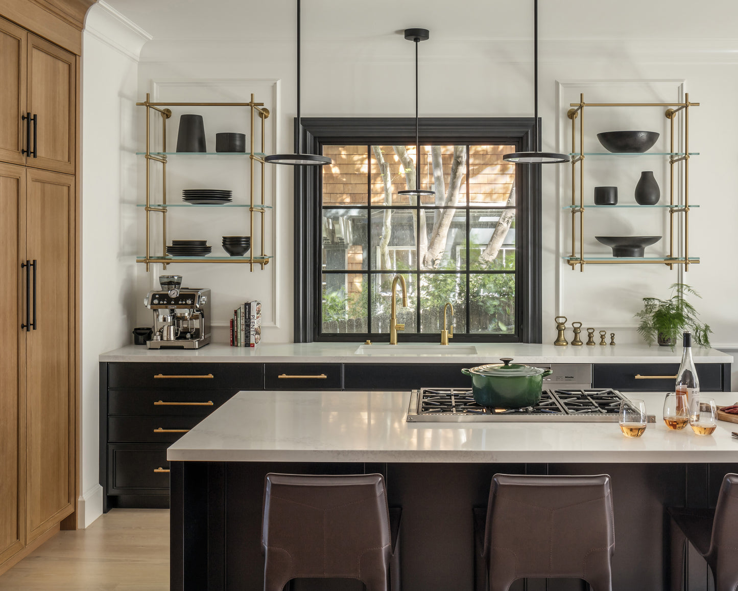Wall Mounted | Bistro Shelving | Warm Brass with Glass Shelves | Amuneal Collector's Series