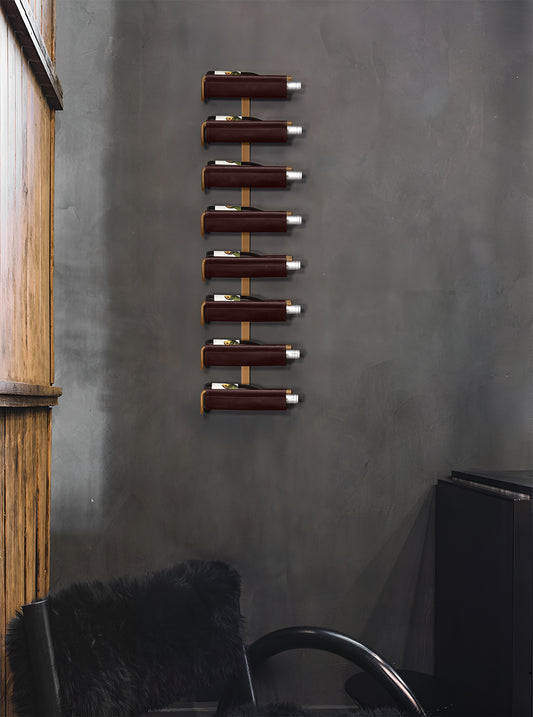 Leather and Bronze Wine Display | Warm Brass Fittings | Wall Mounted | Amuneal Wine Saddle